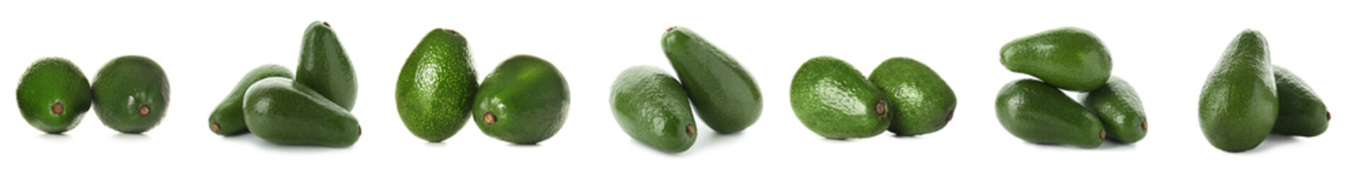 Set of ripe avocados isolated on white