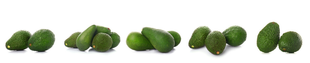 Set of ripe avocados isolated on white
