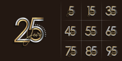 set of anniversary premium collection silver and gold color can be use for celebration event