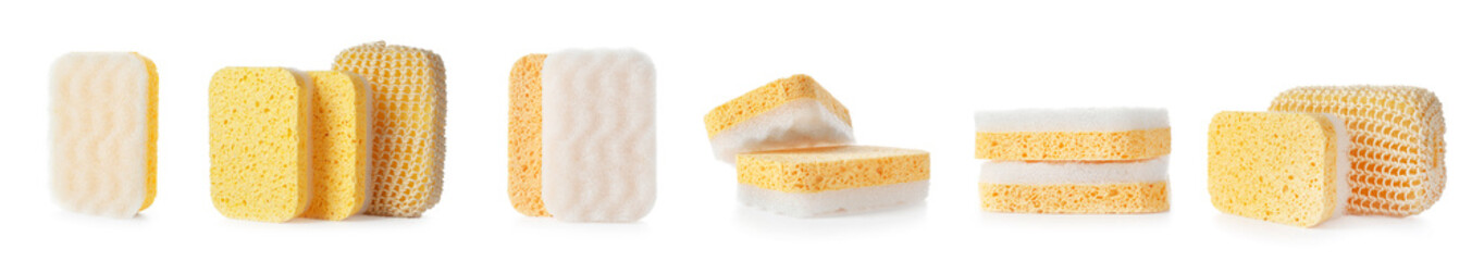 Set of different bath sponges isolated on white