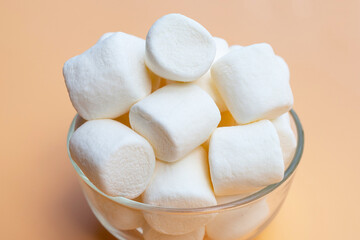Delicious fluffy round marshmallows, White candy