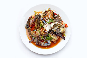spicy green mango salad with blue crab