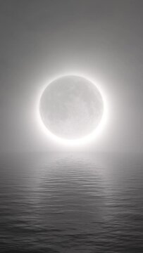 Hazy Moon Eclipse Over Ocean 3 Part Vertical Background Loop