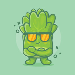 cute lettuce vegetable character mascot with cool expression isolated cartoon in flat style design
