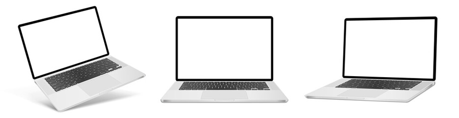 Fototapeta Realistic laptop mockup with blank screen isolated on white background, perspective laptop mock up different angles views obraz