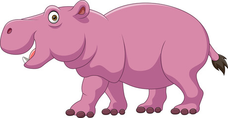 Cute hippo cartoon on white background