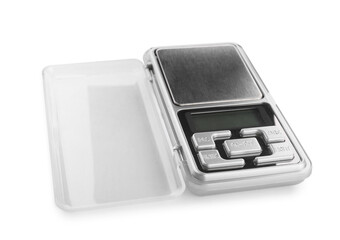 Jewelry scales on white background