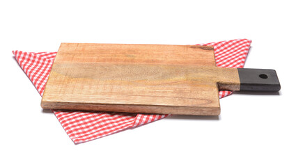 New cutting board and napkin on white background