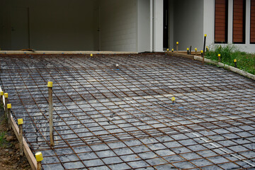 Iron wire mesh for concreting floors of driveway close up