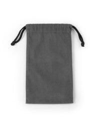 Grey color drawstring pouch mockup isolated on white background.