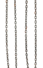 Real steel rusty iron chain isolated on white background.