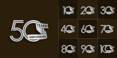 set of anniversary premium collection silver color can be use for celebration event