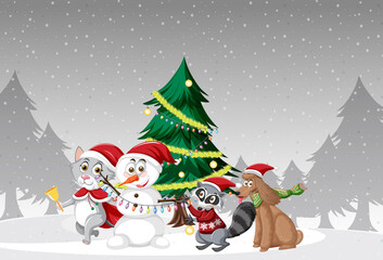 Christmas holidays with snowman and tree