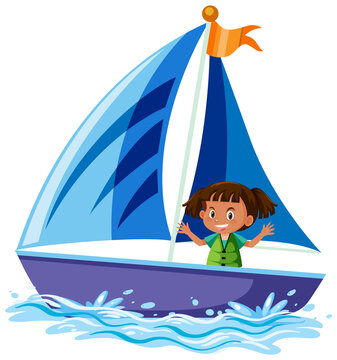 A little girl on sailboat isolated