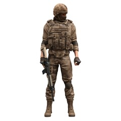 Soldier with a machine gun isolated white background 3d illustration
