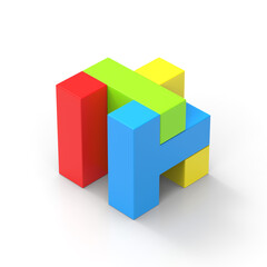 Fototapeta premium Colorful square puzzles on a white background are placed next to each other in a cube shape. 3D Render.