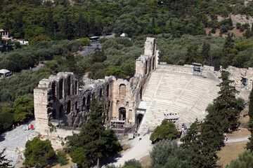 Odeon of Herodes Atticus Theater in Acropolis, Athens, Greece. The building was completed in AD 161 and then renovated in 1950. 