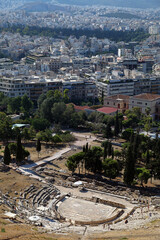 Theatre of Dionysus at Acropolis behind Athens City in Greece. It is built on the south slope of the Acropolis Hill.