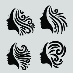 Set of beauty hair salon and spa logo with portrait illustration of a beautiful woman