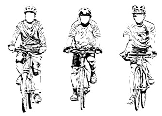 Man riding a bike silhouette. Vector isolated on white background.