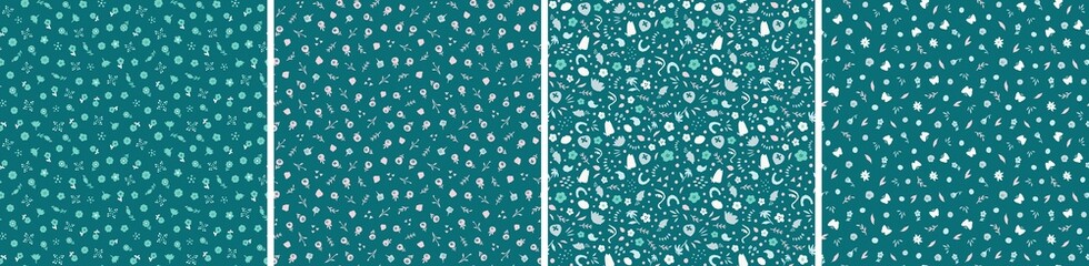 Set of floral vector seamless patterns. Bright abstract background