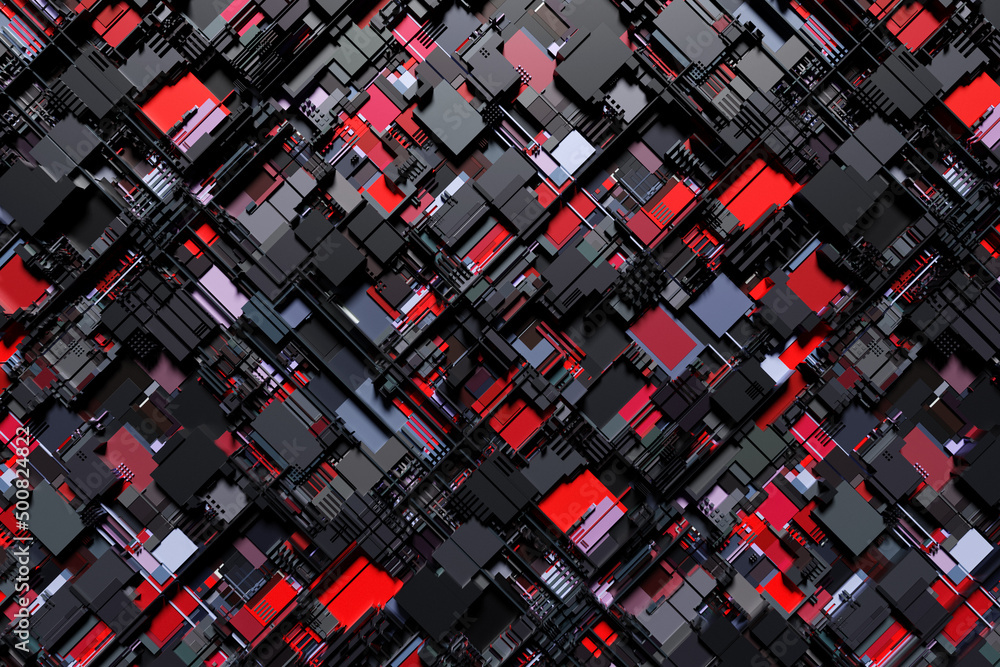 Poster 3d illustration of a pattern in the form of a metal, technological plating of a spaceship or a robot