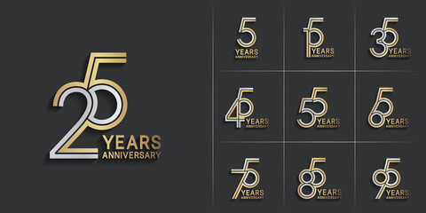 set of anniversary premium collection gold and silver color can be use for celebration event