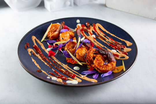 A View Of A Plate Of Tandoori Shrimp.