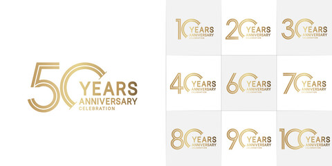 set of anniversary premium collection golden color can be use for celebration event - obrazy, fototapety, plakaty