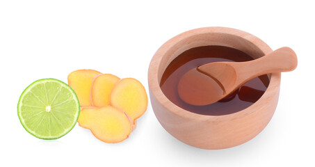 Honey with lime,ginger isolated on white background.