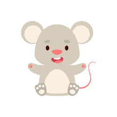 Obraz na płótnie Canvas Cute little sitting mouse. Cartoon animal character design for kids t-shirts, nursery decoration, baby shower, greeting cards, invitations, bookmark, house interior. Vector stock illustration