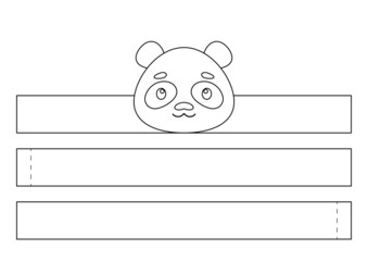 Printable panda paper crown. Fun accessory for entertainment. Diy cut party ribbon template for birthday, christmas, baby shower. Print, color, cut and glue. Vector stock illustration.