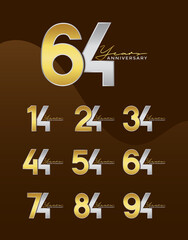 Set of Anniversary logotype golden silver color with brown background for celebration
