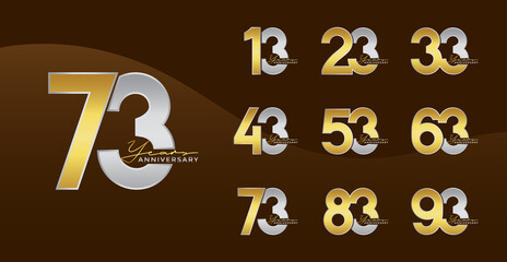 Set of Anniversary logotype golden silver color with brown background for celebration