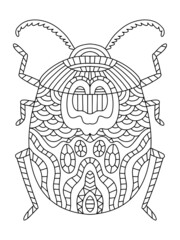 Fototapeta premium Vector colouring book page with hand-drawn unreal bug vector illustration. Funny cartoon natural coloring page for adults. Ornamental decorative insect linear illustration vector