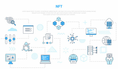 nft non fungible token concept with icon set template banner with modern blue color style