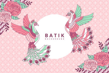 peacock background with batik pattern  