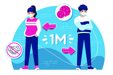 physical distancing concept flat design illustration