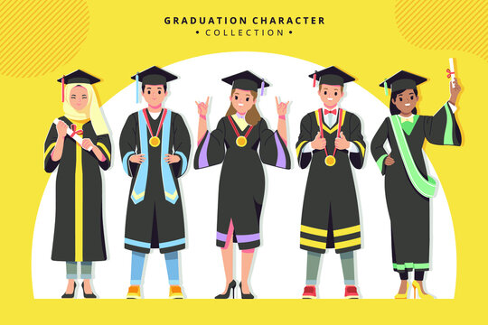 happy graduation character collection stock vector