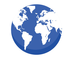 シンプルな西洋アメリカ、ヨーロッパ中心の地球のイラスト　2色イラスト　白背景