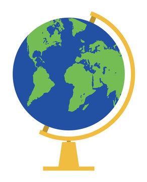 シンプルな西洋アメリカヨーロッパ中心の地球儀のアイコン、イラスト　世界グローバルイメージ　白背景