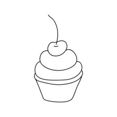 Doodle cupcake. Design sketch element for menu cafe, bistro, restaurant, coffeehouse, bakery, label, poster, banner, flyer and packaging. Vector illustration on a white background.