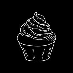 Design sketch element for menu cafe, bistro, restaurant, coffeehouse, bakery, label, poster, banner, flyer and packaging. Vector illustration on a black background.