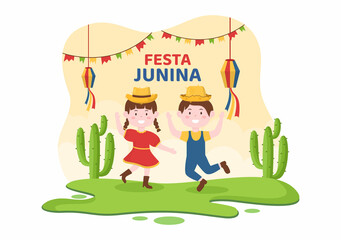 Festa Junina or Sao Joao Celebration Cartoon Illustration Made Very Lively by Singing, Dancing Samba and Playing Traditional Games Come From Brazil