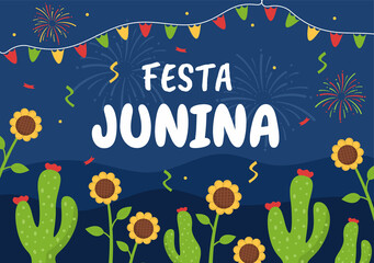 Festa Junina or Sao Joao Celebration Cartoon Illustration Made Very Lively by Singing, Dancing Samba and Playing Traditional Games Come From Brazil