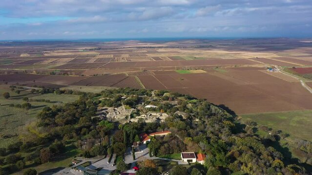 Ruins of the ancient city of Troy. Turkey, Canakkale. Aerovideo