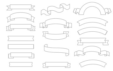 飾りリボンタグのセットイラスト / シンプルライン
