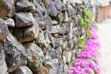 Stone wall by the roadside. close-up