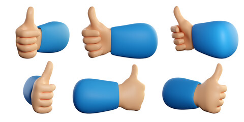 Human hand thumb up symbol with fingers gesture. Like, success, good feedback or agreement concept. Realistic 3d high quality render isolated on white background.