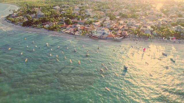 Aerial view of Porto de Galinhas beaches, Pernambuco, Brazil. Natural pools. Fantastic vacation travel. Great beach scene.